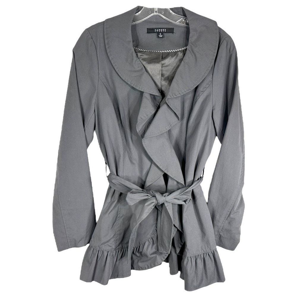 Sandro Studio Medium Jacket Gray Ruffled Long Coa… - image 8